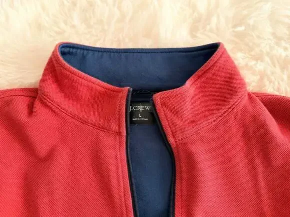 J.Crew Men's Textured Cotton Quarter-Zip Pullover Red Size L - Picture 2 of 2